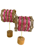 Lot de bracelets indiens Aarya fuchsia avec joncs colorés et bracelets métalliques incrustés de pierres