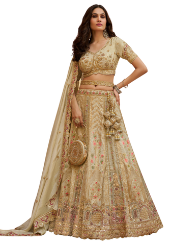 Lehenga de Mariée Ivana – Ivoire & Doré