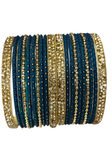  Lot de bracelets indiens bleu pétrole et doré Zoya pour les deux mains.