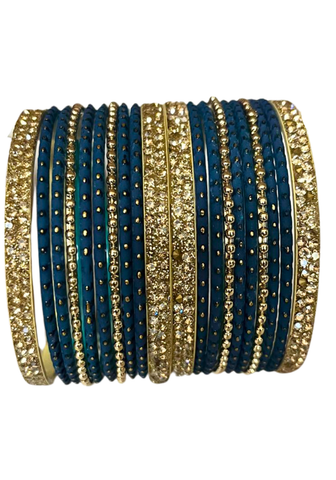 Lot de bracelets indiens bleu pétrole et doré Zoya pour les deux mains.