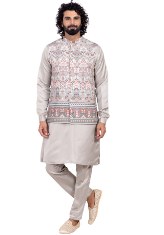 ensemble Kurta Azam – tenue indienne homme gris clair pastel