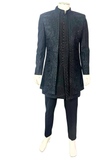 Sherwani noir designer Farhan homme – ensemble 3 pièces brodé