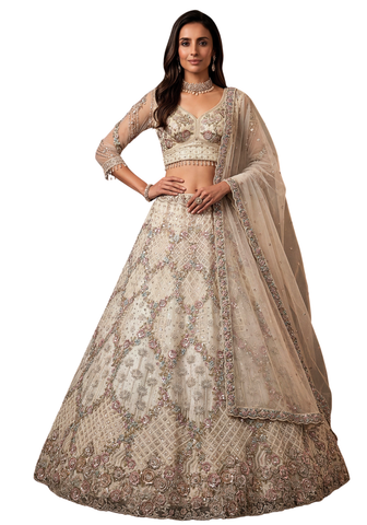 Lehenga Zaya – Ivoire Beige Brodé