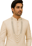 Mala Rajveer collier marié indien porté avec sherwani ivoire