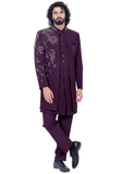 sherwani Zahir prune – tenue homme de mariage brodée