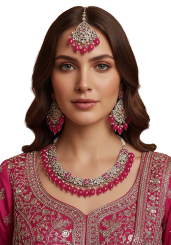Parure bijou Indien rose fuchsia Sareeka