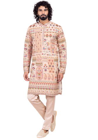 kurta Jahandar beige doré – tenue indienne homme Haldi Mehendi