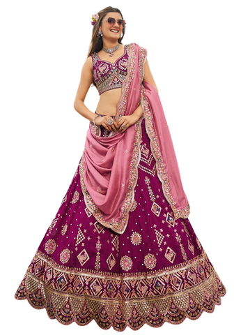 lehenga prune rose mariage brodé georgette narkis fashion