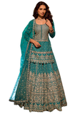 lehenga sharara vert canard brodé or manches longues