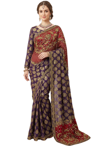 Sari prêt-à-porter prune Nafisa - Narkis Fashion