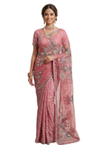 Sari prêt-à-porter brodé rose Anila - Narkis Fashion