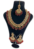 Parure indienne Roshni Rouge Rubis avec collier boucles tikka et coffret
