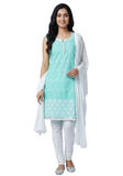 Salwar indien Asma vert menthe avec pantalon blanc