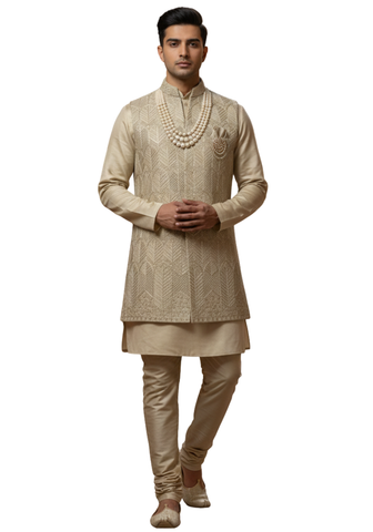 Sherwani homme champagne brocart mariage indien