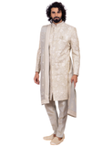 sherwani Babur gris perle – tenue de mariage indienne homme avec châle