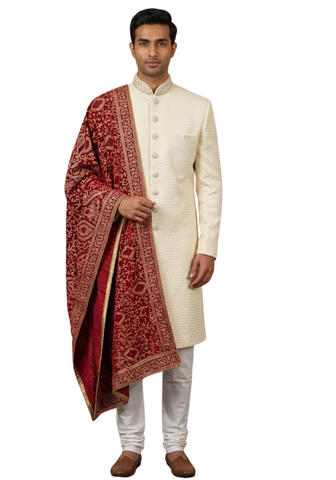 Châle Banarasi en Velours Rouge - Narkis Fashion