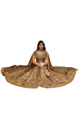 Lehenga de mariée Zoya vert olive et doré en soie Banarasi