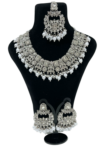 Parure bijou blanc argenté Diya
