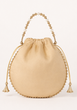 Sac potli beige champagne avec broderies dorées et anse perlée