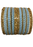 Lot de bracelets indiens bleu ciel et doré Zoya avec détails scintillants.