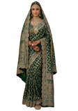 Sari Maharani Padmini vert et or avec châle style Rajput