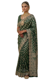 Sari indien vert et or avec grand châle assorti