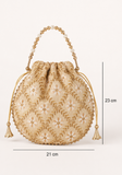 Sac potli beige champagne avec broderies dorées et anse perlée