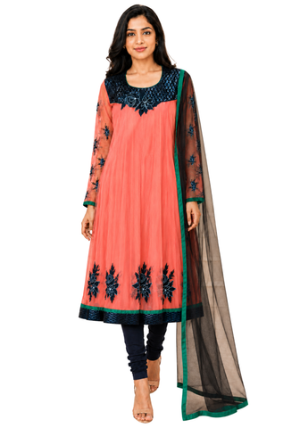 Salwar Heera corail et noir taille 40 avec châle