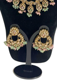 Parure Kajol Rose et Vert Pastel collier boucles d'oreilles et maang tikka