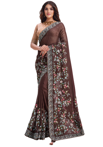 Stylish sari prêt marron Alicia