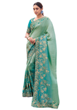 sari turquoise brodé élégant mariage
