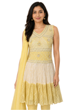 Détail tunique Salwar Sania jaune et ivoire avec broderies