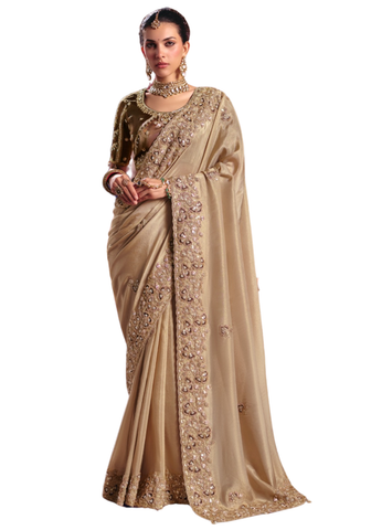 Sari Indien Beige  Doré - Shrishti - Narkis Fashion