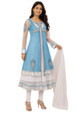 Salwar Rasina bleu turquoise et blanc taille 38 avec châle