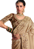 Sari Indien Beige  Doré - Shrishti - Narkis Fashion
