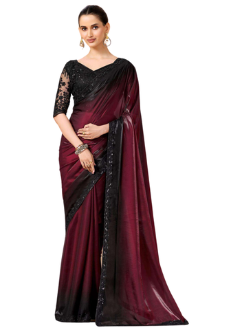 Sari indien bordeaux et noir Mahira élégant