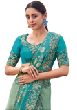 sari turquoise brodé élégant mariage