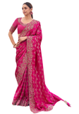 sari fuchsia brodé mariage élégant