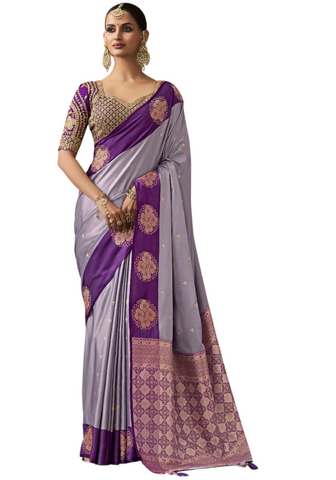 Sari Tanvi – Gris Perle & Violet