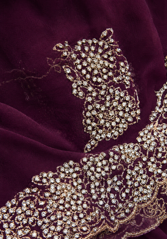 Sari mariée Reshana Prune avec voile