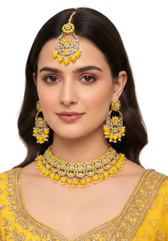 Parure Indienne Jaune Nahina – Bijoux Haldi Mariage Indien
