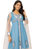 Détail Salwar Rasina bleu turquoise blanc et argenté
