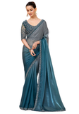 Sari indien bleu gris Ishanvi avec broderies élégantes