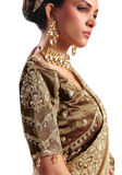 Sari Indien Beige  Doré - Shrishti - Narkis Fashion