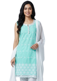 Tunique coton vert menthe brodée blanche