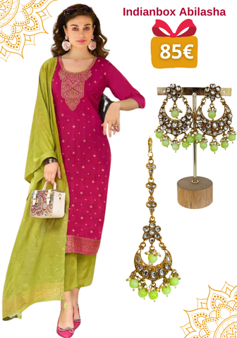 Coffret Salwar Rose & Vert – Indianbox Abilasha