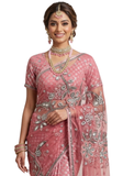 Sari prêt-à-porter brodé rose Anila - Narkis Fashion