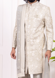 col mao sherwani Babur – broderie raffinée argentée