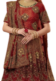 Lehenga rouge impérial avec voile brodé