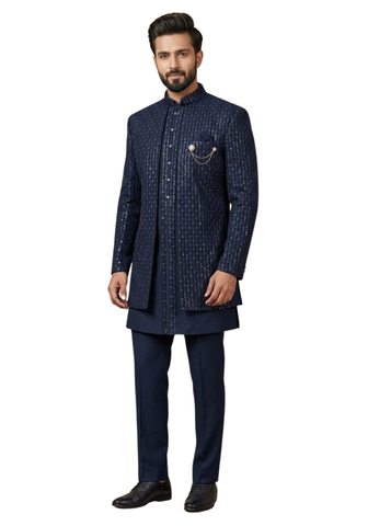 Sherwani Homme Aviraj Bleu Marine